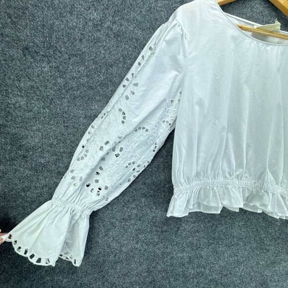 Anthropologie Maeve Top Womens Medium White Embroidered Eyelet Boho Chic‎ Fairy - Picture 2 of 11